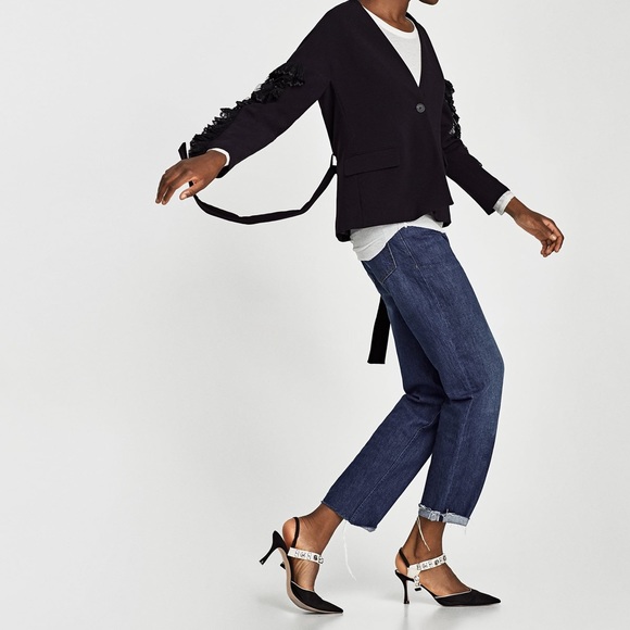 Zara Jackets & Blazers - V-NECK BELTED JACKET WITH RUFFLED TULLE/LACE